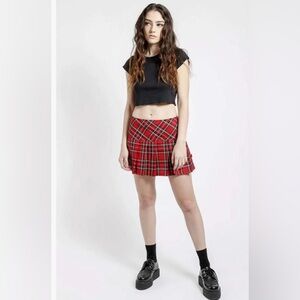 Tripp NYC Sz S Red Plaid Pleated Mini Skirt Y2K Punk Grunge Tartan Schoolgirl
